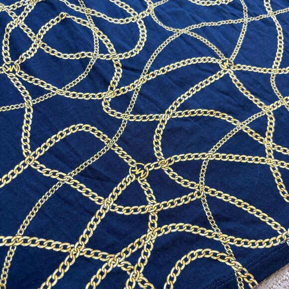 Michael Kors Navy Gold Chain Blouse Women's Large Nautical Peasant MK Logo NWT - Picture 6 of 11